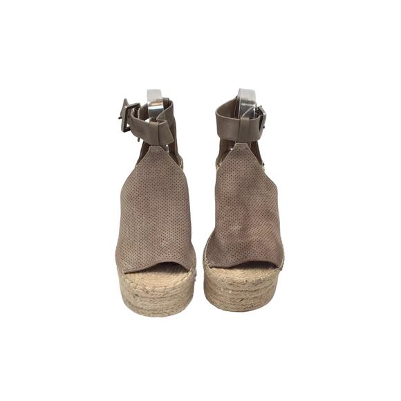 MARC FISHER Lannie Cognac Leather Platform Wedge Espadrille Sandals Tan Size 8.5 - Picture 2 of 10